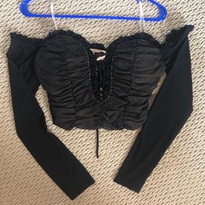 Hot Miami Styles Mesh Long Sleeve Black Crop Top